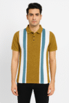 Mustard Polo T-Shirt with Contrast Vertical Stripes