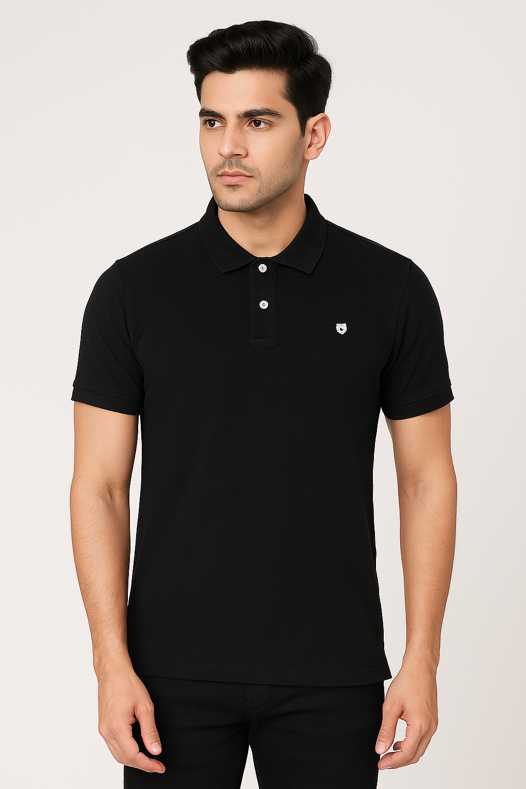 Men’s Black Solid Polo T‑Shirt