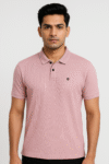 Men’s Pink Ribbed Polo T-Shirt with Crest Logo