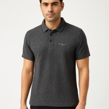Men’s Charcoal Textured Polo T-Shirt