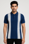 Men’s Navy Vertical‑Stripe Polo T‑Shirt – Retro Sport, Regular Fit