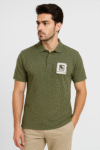 Olive Green Polo T-Shirt with Chest Patch Design