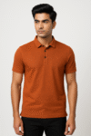 Rust Orange Textured Polo T-Shirt for Men