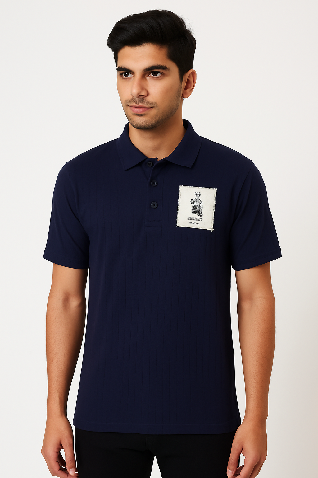 Navy Blue Polo T-Shirt with Graphic Patch