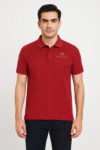 Men’s Maroon Textured Polo T‑Shirt with Chest Print Logo
