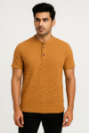 Men’s Mustard Mandarin‑Collar Henley T‑Shirt – 3‑Button