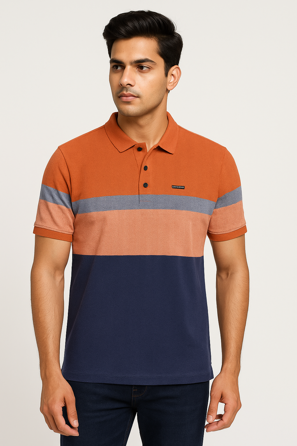 Rust & Navy Colorblock Polo T-Shirt