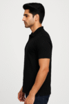 Classic Black Polo T-Shirt with Ribbed Detailing
