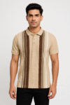Beige Polo T-Shirt with Vertical Stripes