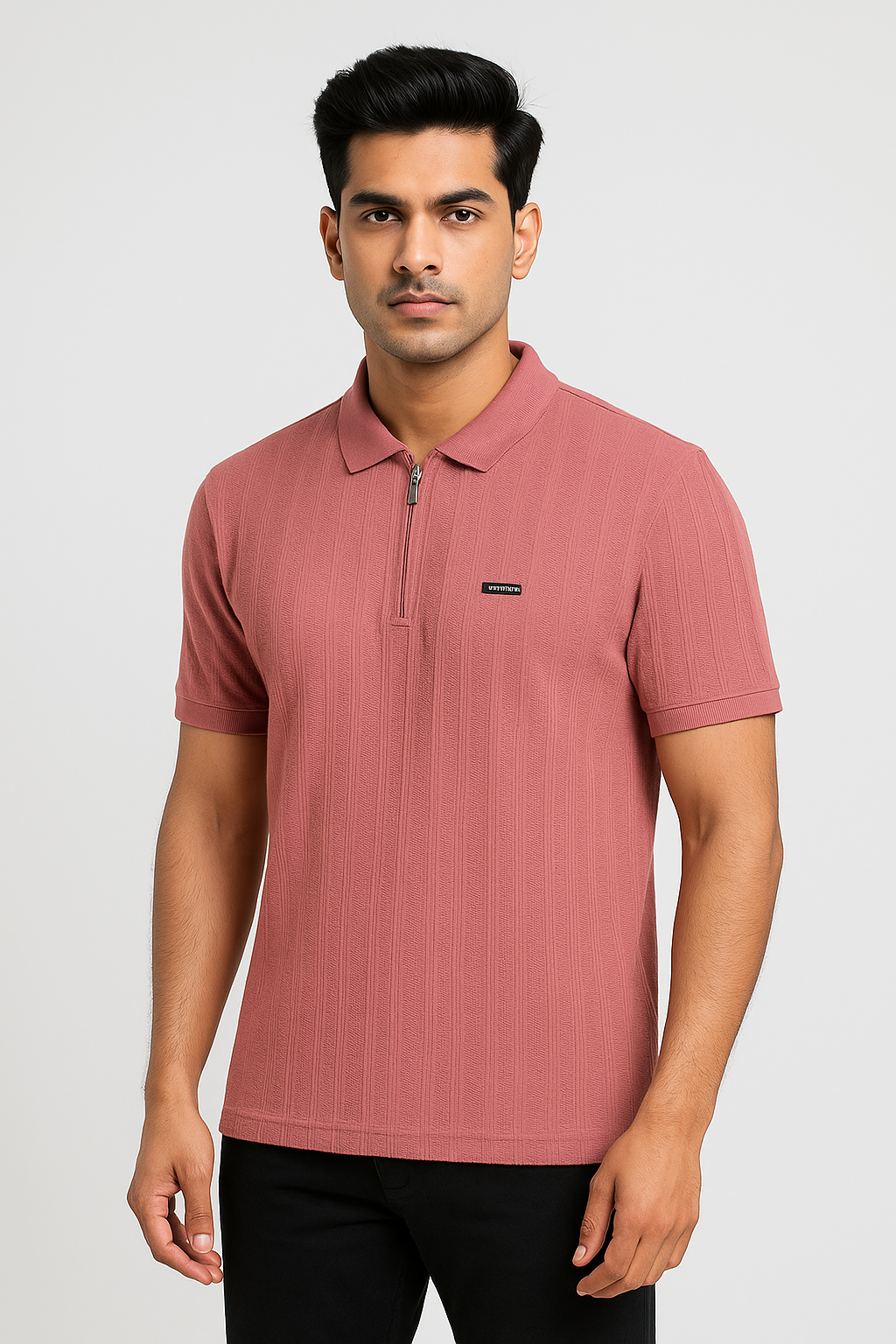 Dusty Rose Polo T-Shirt with Half-Zip Closure