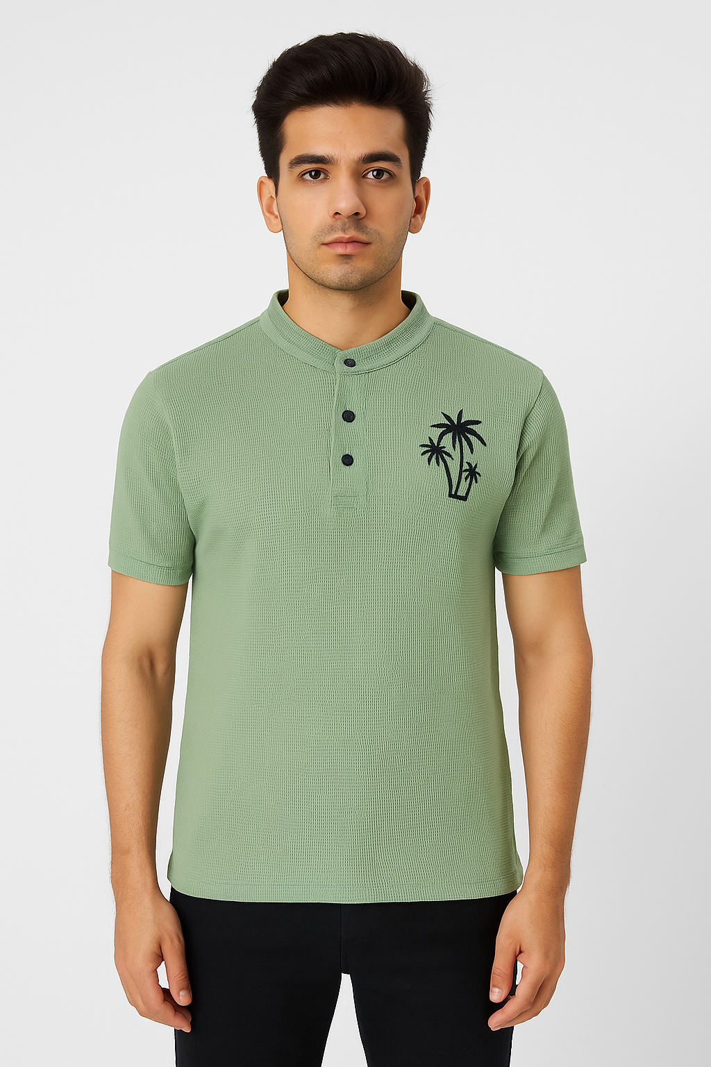 Men’s Olive Green Textured Polo T-Shirt