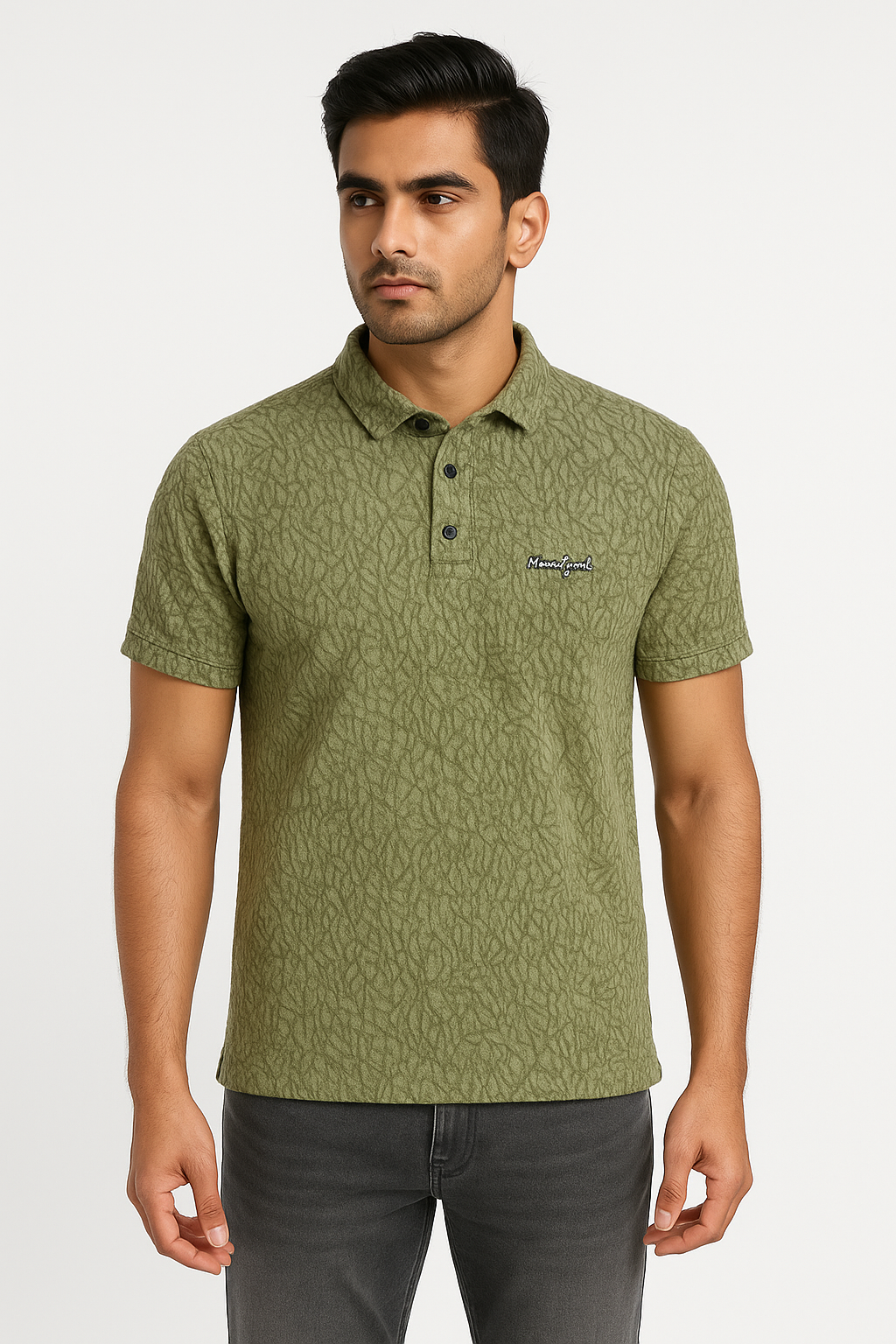 Men’s Olive Green Textured Polo T-Shirt