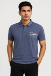 Men’s Steel Blue Graphic Polo T‑Shirt – Soft Knit, Classic Fit