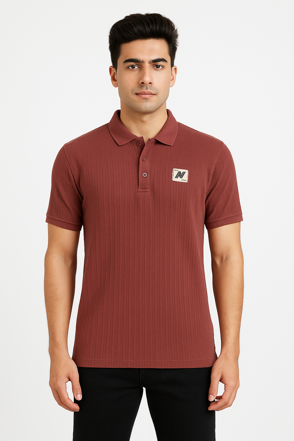Maroon Polo T-Shirt with Ribbed Texture and Chest Patch