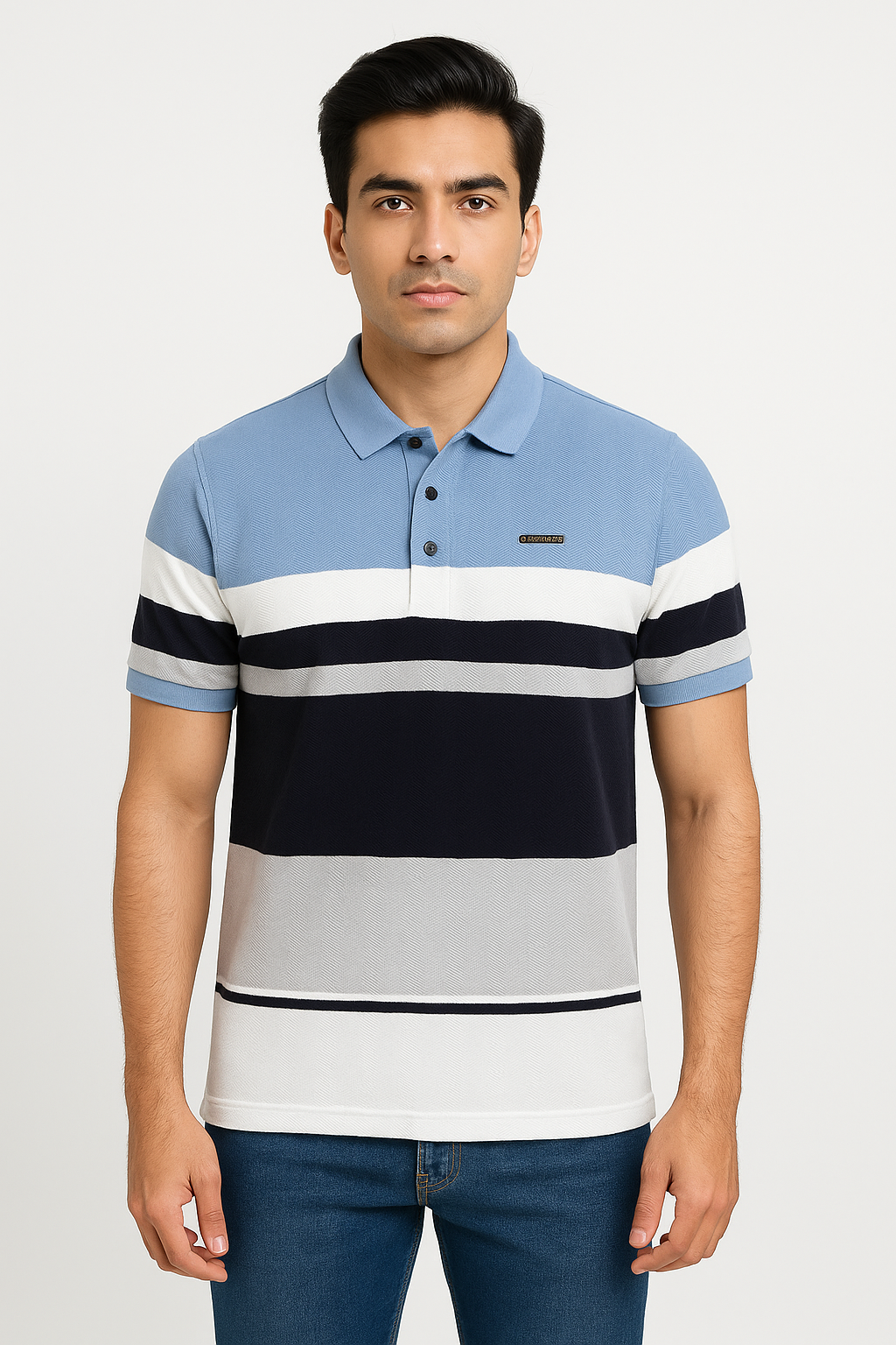 Blue Multi-Stripe Polo T-Shirt