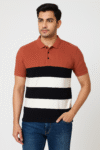 Men’s Rust Colorblock Polo T‑Shirt – Wide Stripes, Regular Fit