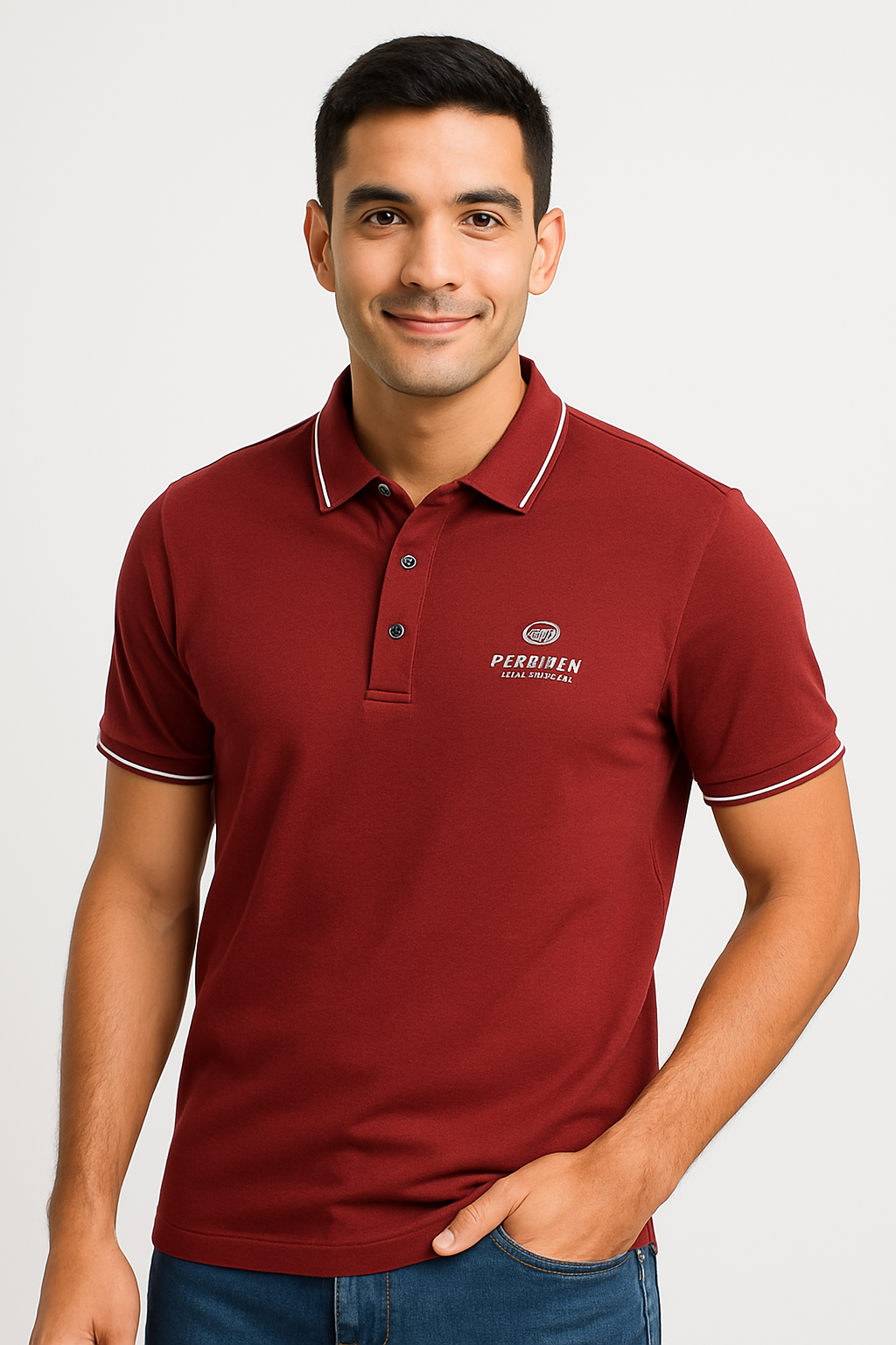 Men’s Maroon Polo T-Shirt with Contrast Tipping