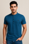 Men’s Teal Textured Polo T‑Shirt – Soft Knit, Regular Fit