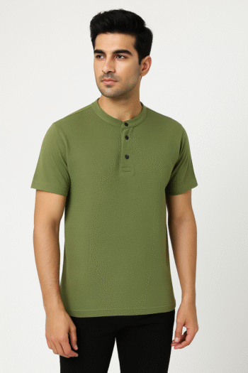 Men’s Olive Green Henley Neck T-Shirt