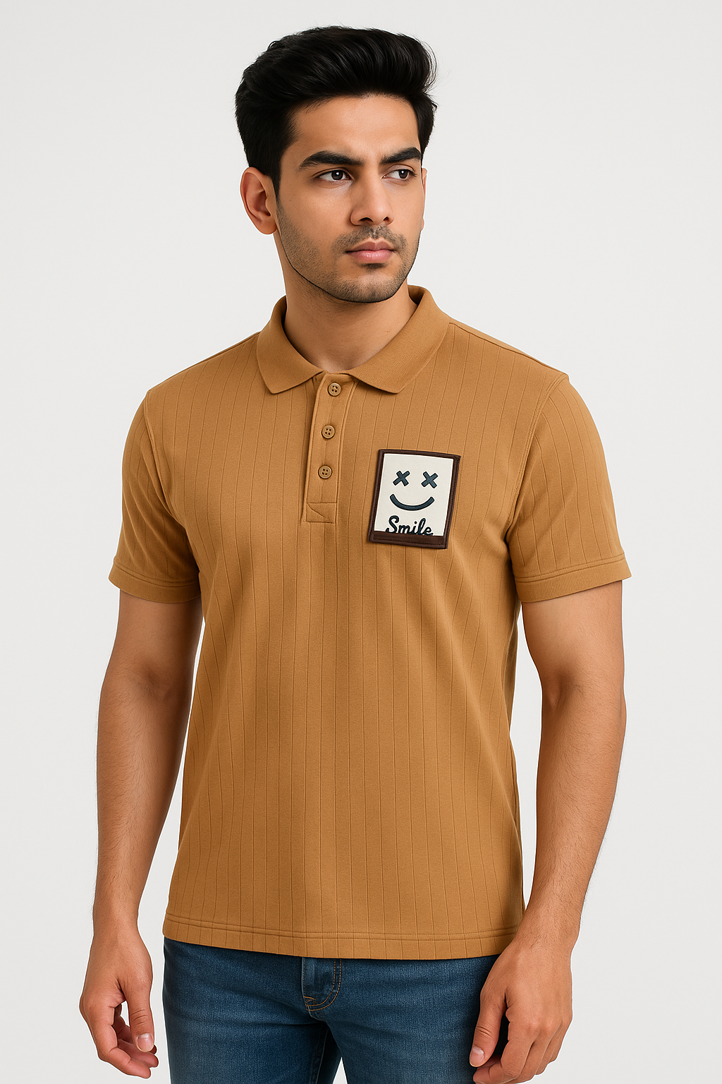 Men’s Mustard Polo T-Shirt with Smile Patch