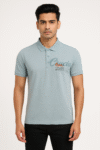 Men’s Ice Blue Graphic Polo T‑Shirt – Soft Knit, Class