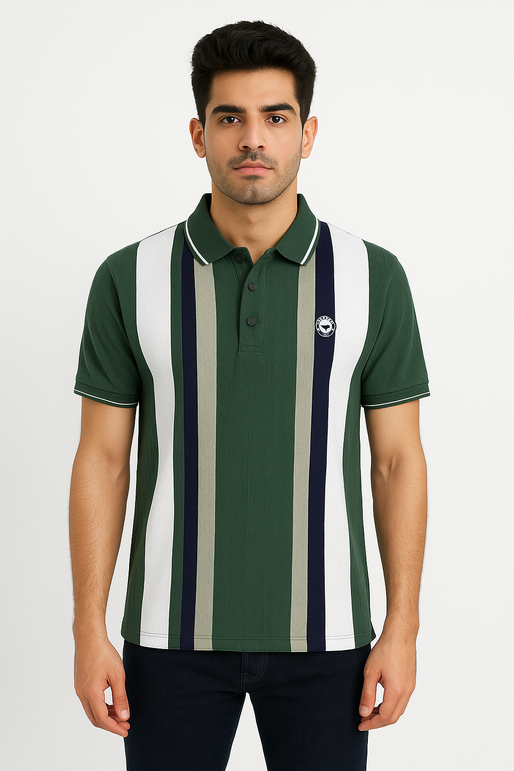 Men’s Green Striped Polo T-Shirt