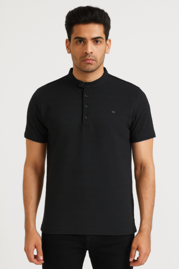 Men’s Black Mandarin‑Collar Henley