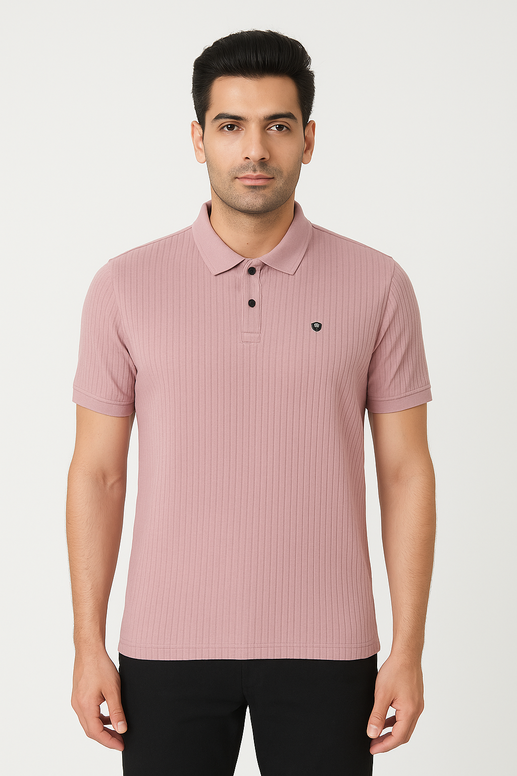 Men’s Charcoal Textured Polo T‑Shirt – Minimal Script Logo, Regular Fit
