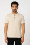 Men’s Beige Mandarin‑Collar Henley T‑Shirt
