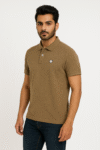 Men’s Olive Brown Polo T-Shirt with Badge Detail