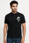 Men’s Charcoal Textured Polo T‑Shirt – Minimal Script Logo, Regular Fit