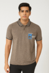 Men’s Taupe Graphic Polo T‑Shirt – Contrast Tipping, Classic Fit