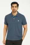Men’s Teal Mandarin‑Collar Henley Polo T‑Shirt