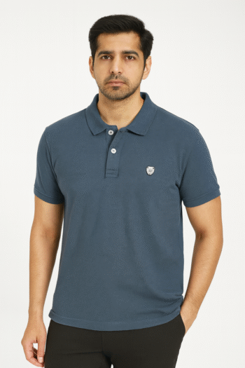 Men’s Teal Mandarin‑Collar Henley Polo T‑Shirt