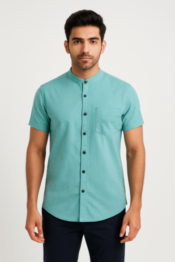 Didot Youth Aqua Mandarin Collar Casual Shirt