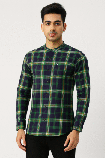 Didot Youth Navy-Green Check Casual Shirt