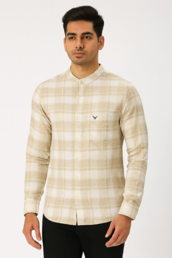 Didot Youth Beige Check Short-Sleeve Casual Shirt
