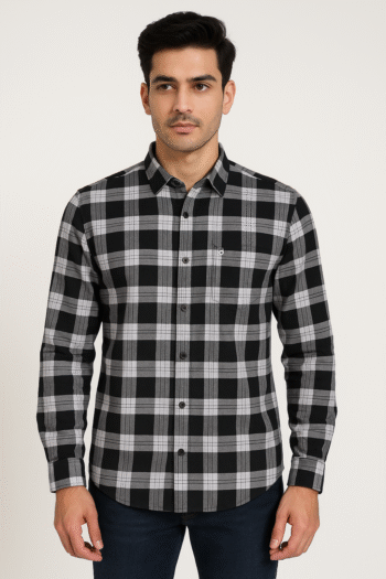 Men’s Black & White Checked Casual Shirt