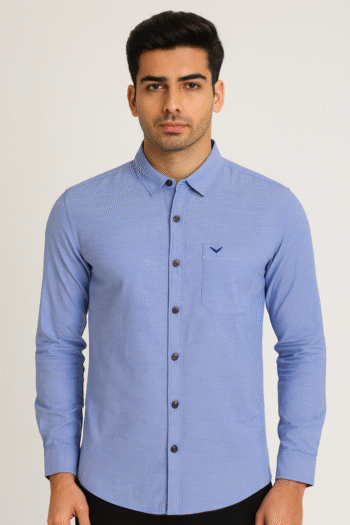 Didot Youth Sky Blue Mandarin Collar Casual Shirt