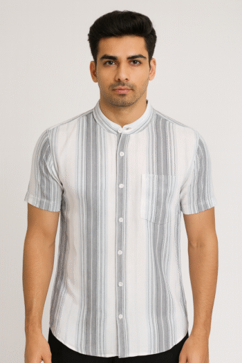 Cool Dude White-Grey Vertical Stripe Casual Shirt