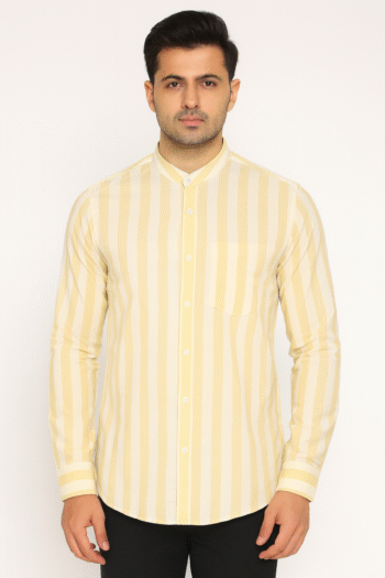 Yellow Stripe Mandarin Collar Long-Sleeve Shirt