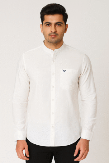 White Mandarin Collar Long-Sleeve Shirt