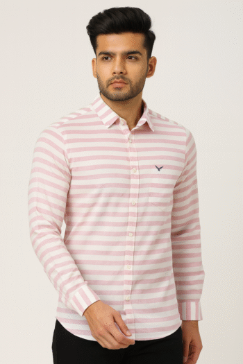 Men’s Pink & White Striped Casual Shirt