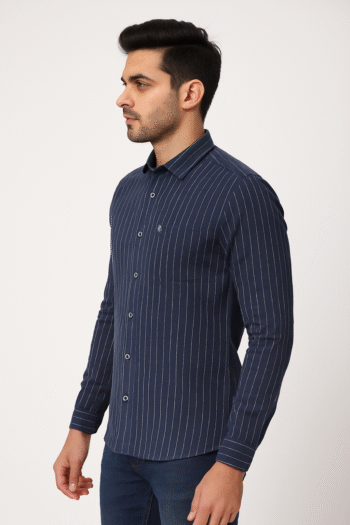 Men’s Navy Blue Striped Casual Shirt
