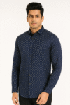 Navy Diamond Print Long-Sleeve Casual Shirt