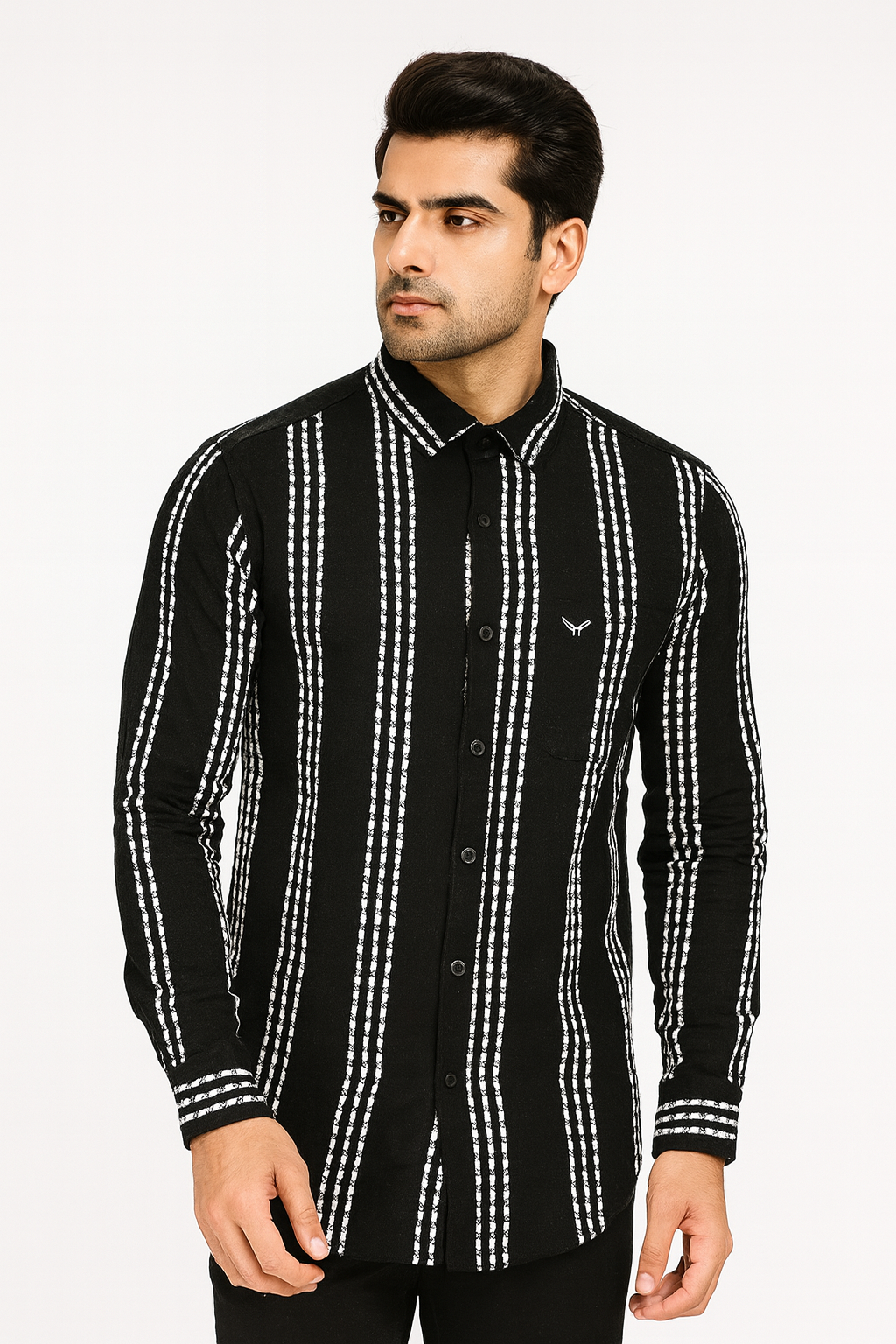 Men’s Black & White Vertical Striped Shirt