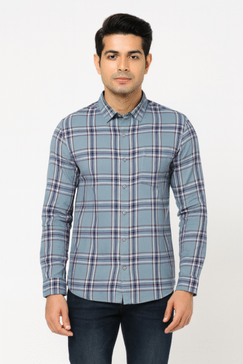 Men’s Green & Purple Checked Casual Shirt