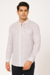 White Rose Print Long-Sleeve Casual Shirt