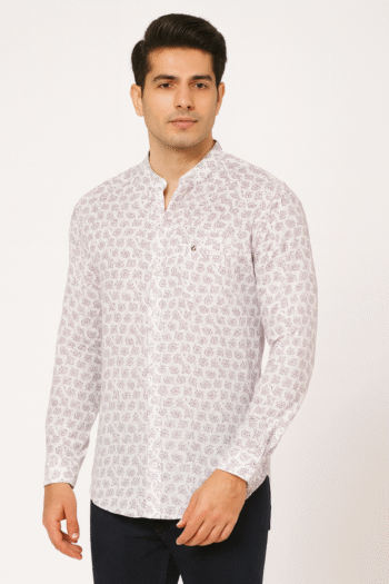 White Rose Print Long-Sleeve Casual Shirt