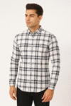 White-Grey Check Long-Sleeve Casual Shirt